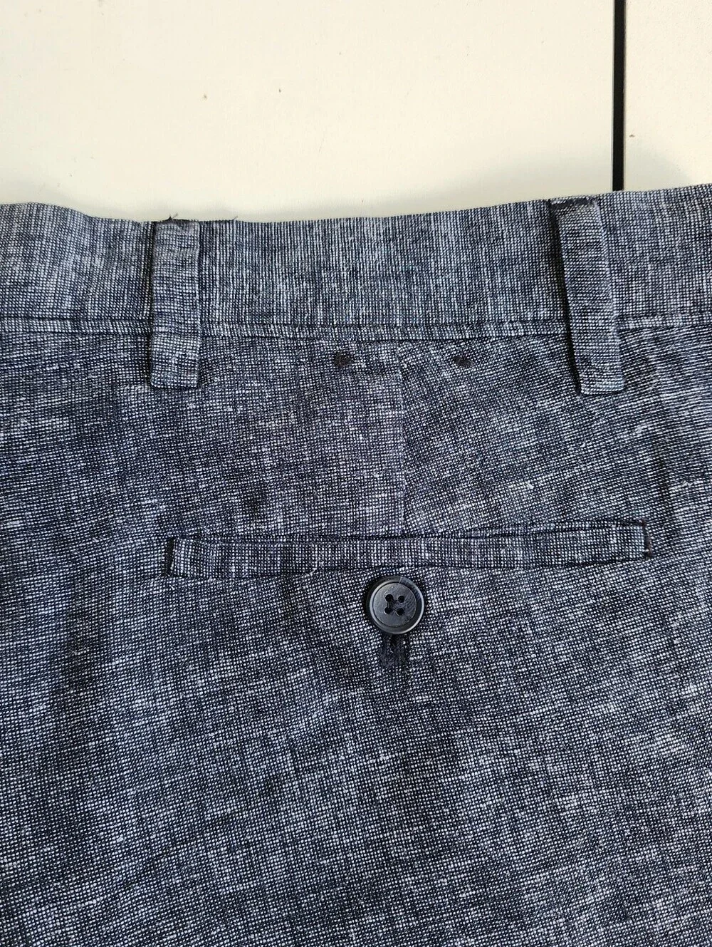 Banana Republic Men Solid Blue Linen Cotton Flat Front Chino Cambridge Shorts 30